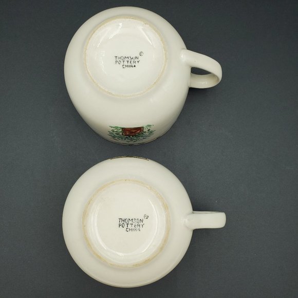 Thomson Pottery Birdhouse Soup Mugs Oversized Coffee Mugs Birds Flowers Leaves - Picture 6 of 7